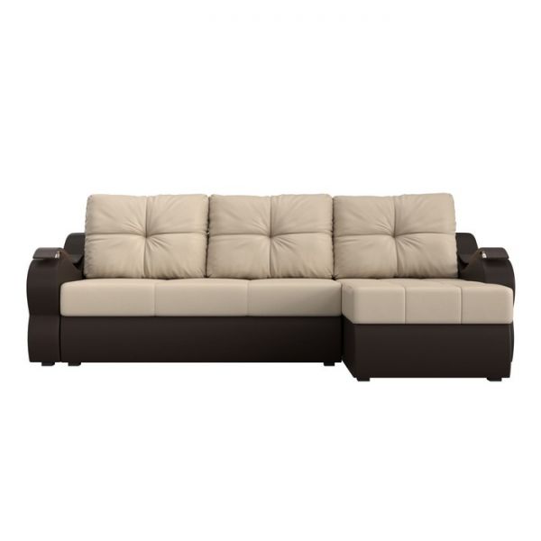 Угловой диван «Меркурий», механизм еврокнижка, экокожа, цвет бежевый коричневый