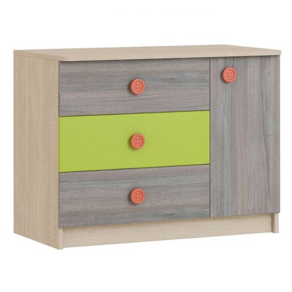 Комод «Пуговка», 904 ? 486 ? 692 мм, цвет дуб сонома / вяз либерти тёмный / лайм
