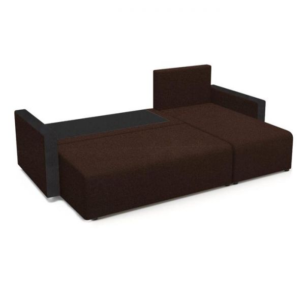 Угловой диван «Алиса 3», еврокнижка, бельевой ящик, рогожка, bahama ash/теоs dark brown