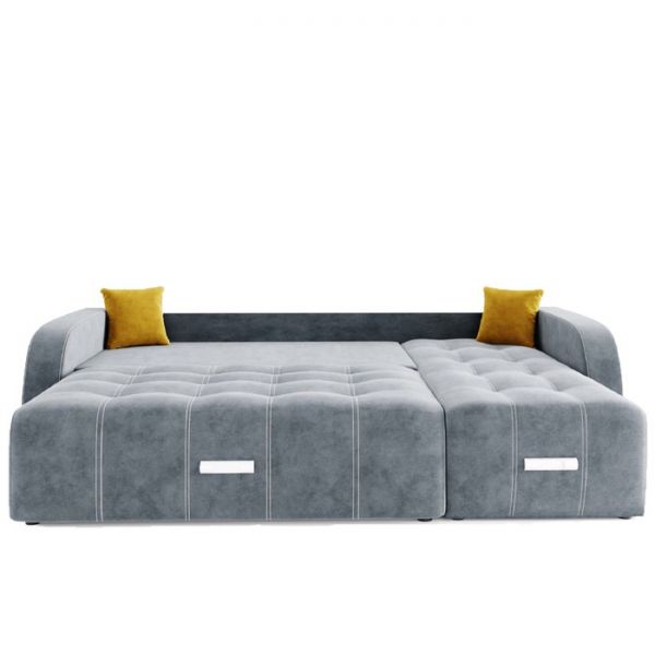 Угловой диван «Нью-Йорк», угол правый, пантограф, велюр, цвет селфи 01, подушки селфи 03