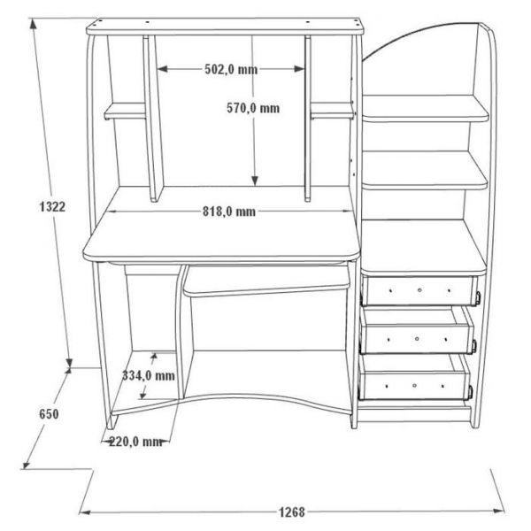Стол компьютерный «СК 1», 1268 ? 650 ? 1322 мм, ЛДСП, ясень анкор тёмный / анкор светлый