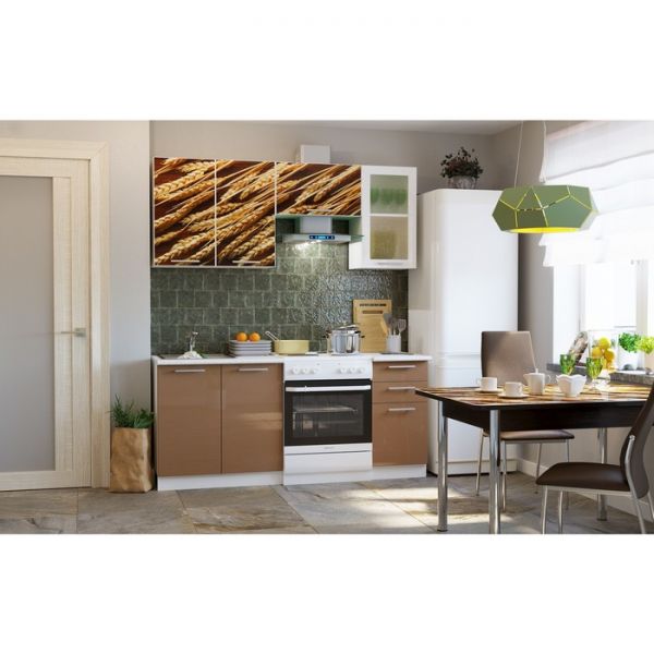 Кухонный гарнитур ЭКО 1800 мм, столешница под мойку 800 мм, цвет эко-27 пшеница/капучино