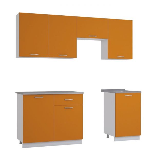 Кухонный гарнитур 2100 мм, цвет корпус белый / оранжевый / столешница сахара белая