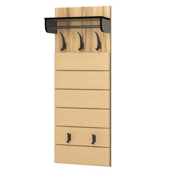 Вешалка настенная Ольга-лофт-6.1 дуб крафт золотой/темно серый/черный/экокожа люкса бренди