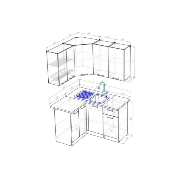 Кухонный угловой гарнитур Лоретта прайм 1400х1200 Венге/дуглас темный/Дуб грей