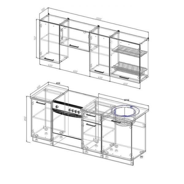 Кухня Гранж 2032х600 Антрацит/Детройт/Гранж,Антрацит