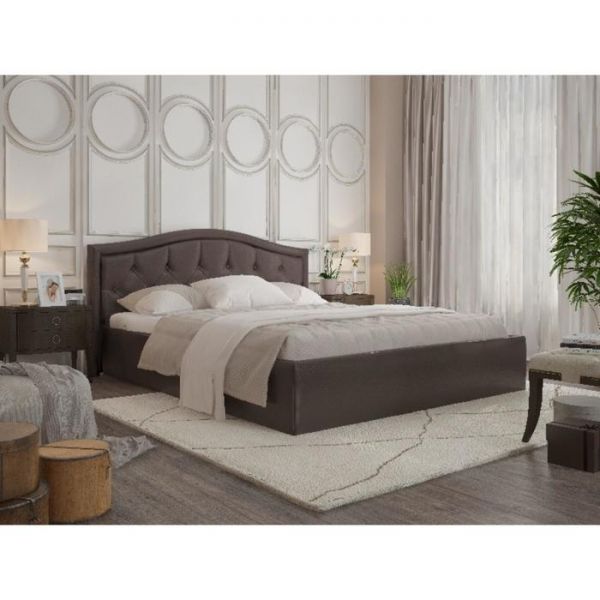 Кровать Стелла 2000х1600 с орт. основанием кож/зам коричневый