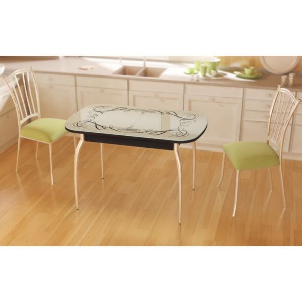 Обеденный стол «Голд», раздвижной, стекло, вставка бабочка, подстолье венге, ветка вишни