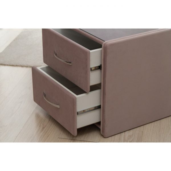 Тумба «Алеро», 2 ящика, прозрачное стекло, велюр velutto 11, цвет розовый