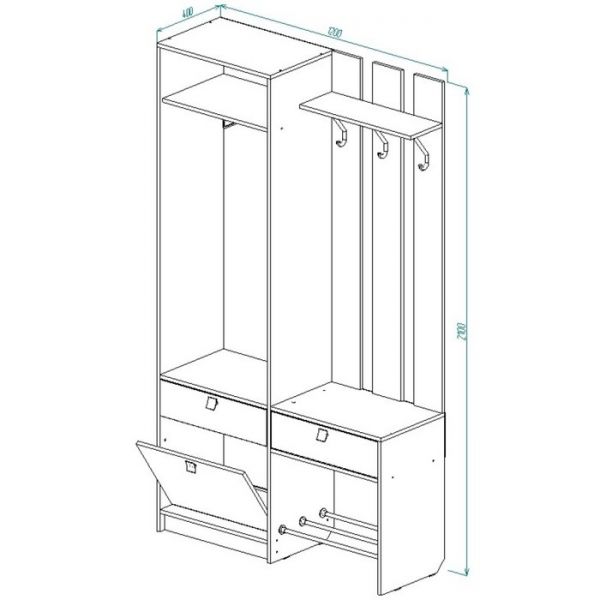 Прихожая без зеркала Аврора 1200х400х2100 Дуб Крафт Белый