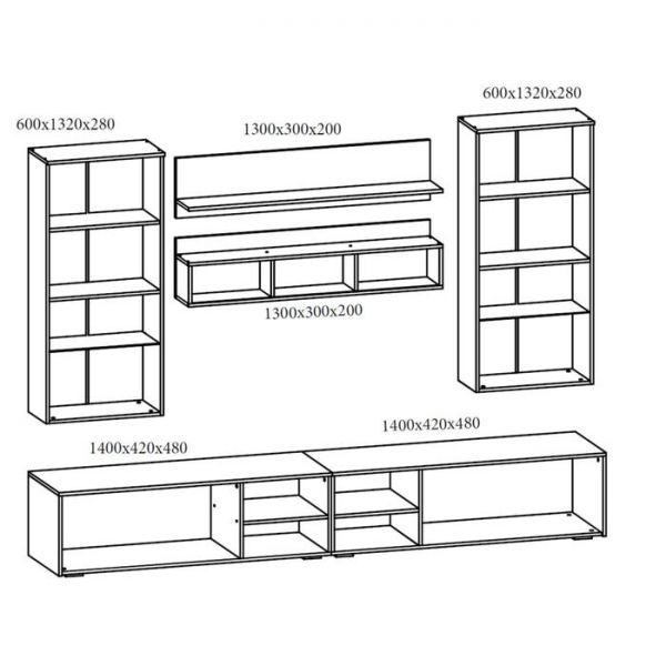 Гостиная Афина-2 без подсветки,  2800*2050*480, Дуб сонома/Белый глянец