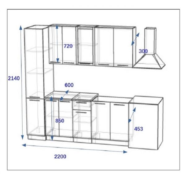 Кухонный гарнитур Волна 6, 2200х600 мм, Ваниль глянец/Капучино