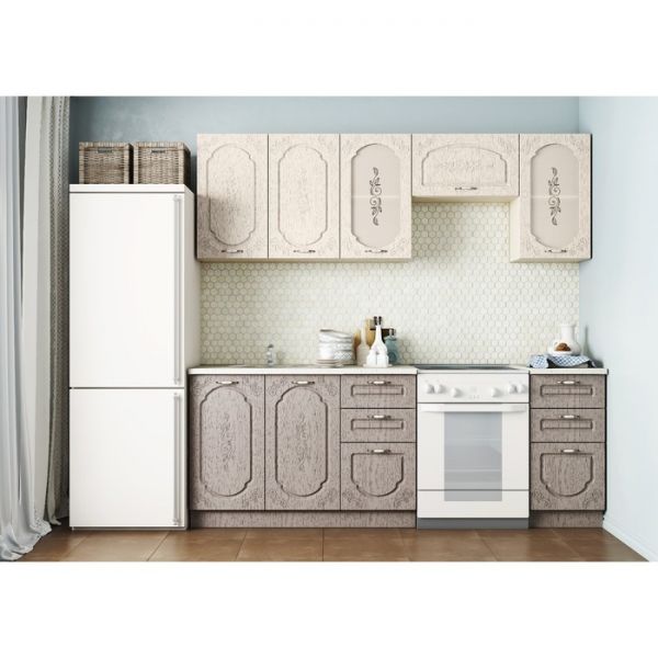 Кухонный гарнитур Легенда-1 1,6 м ПВХ Песочное дерево/ Крымское дерево/Крем