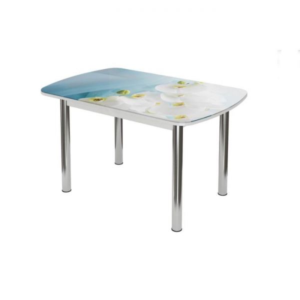 Стол раздвижной Бостон 3 1100/1420х700х745 с фотопечатью Белая орхидея белый/хром