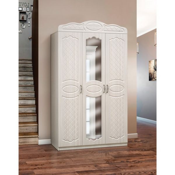 Шкаф 3-х дверный «Венеция 5.1» с зеркалом, цвет ясень анкор светлый / ясень бланко матовый