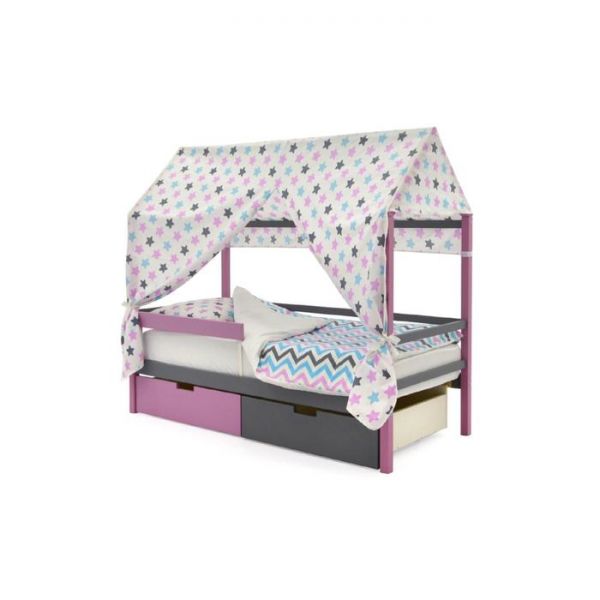 Крыша текстильная Бельмарко для кровати-домика Svogen звезды, графит, лаванда, бирюза