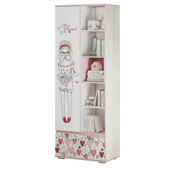 Шкаф открытый Малибу 802х460х2176 ясень белый/айскрим с фотопечатью