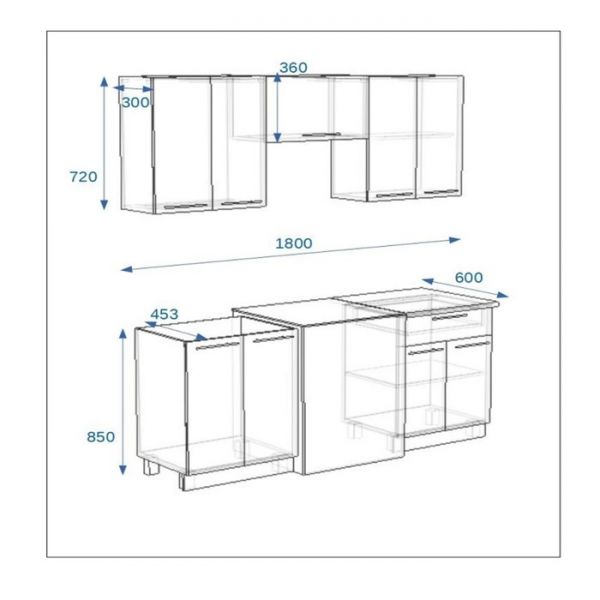 Кухонный гарнитур 1800 1Р РоялВуд ,Голубой прованс 2