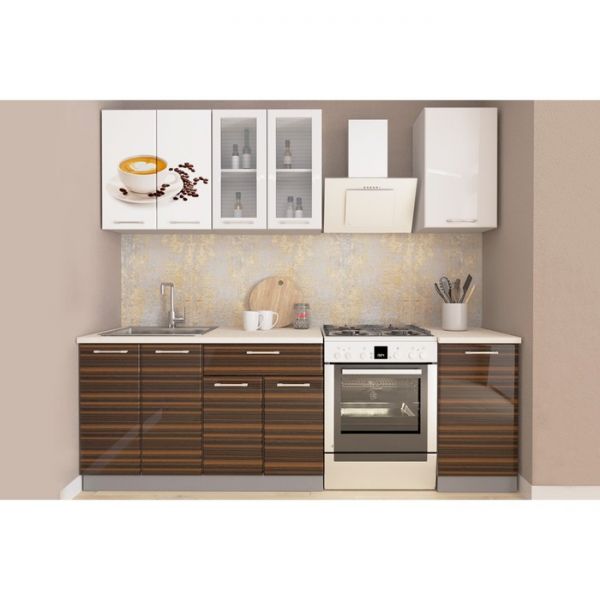 Кухонный гарнитур Яна 1600х600 белый/белый Кофе/зебрано