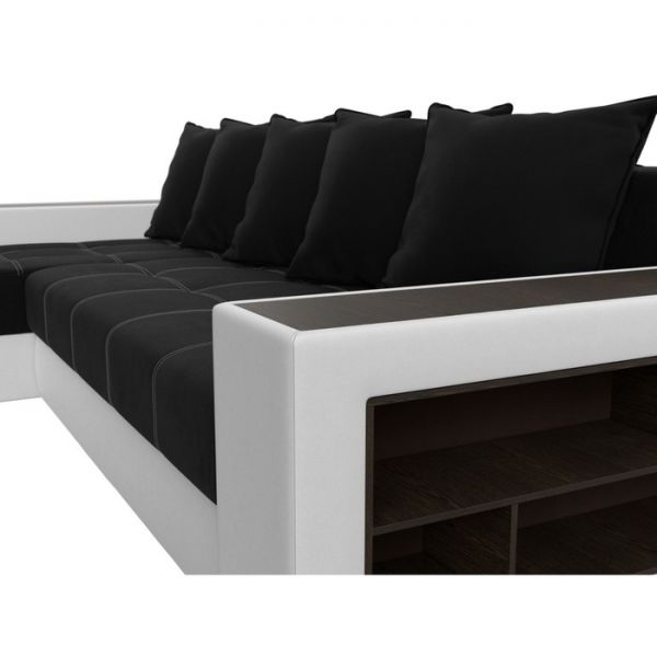 Угловой диван «Дубай», еврокнижка, правый угол, цвет чёрный микровельвет / белая экокожа