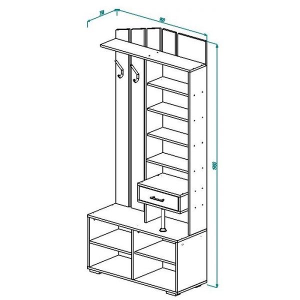 Прихожая с зеркалом ПР-5 1980х900х350 Ясень Шимо светлый