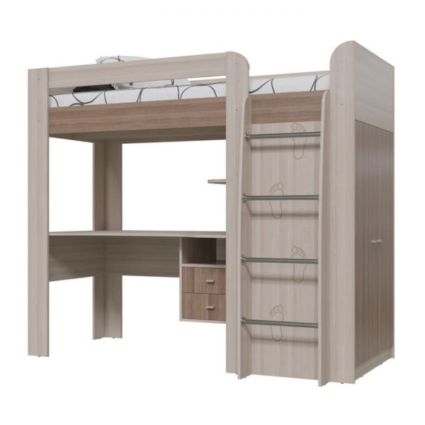 Кровать-чердак  СТЕП-800 2050х1000х1755 Ясень шимо темный/светлый