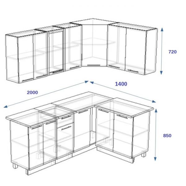 Кухонный гарнитур угловой Волна 12, 2000х1400 мм, Фиолетовый металлик