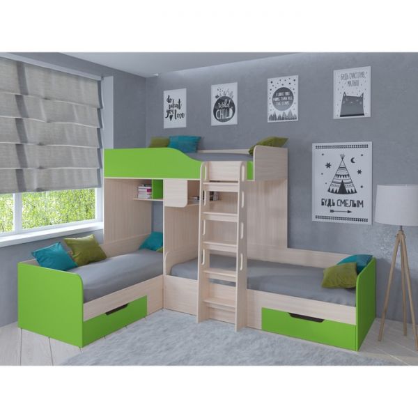 Детский комплекс «Трио», цвет дуб молочный/салатовый