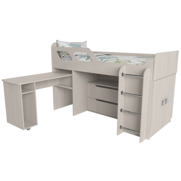 Кровать Вега 4 правый, 1950х1250х1260, Дуб молочный