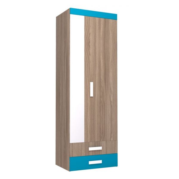 Шкаф Юниор 708х525х2098 Ясень шимо темный/Белая Аляска/Индиго