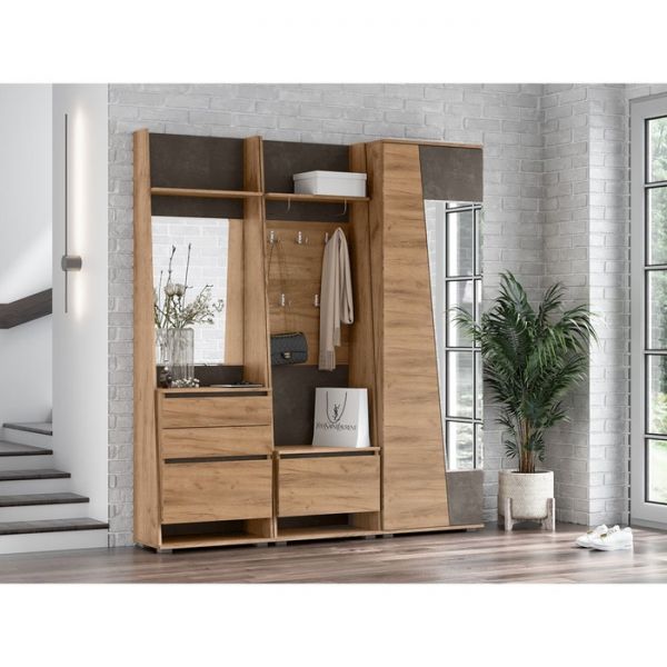 Шкаф 2х ств с зеркалом Соренто, 900х546х2236, Дуб крафт/Бетон темный