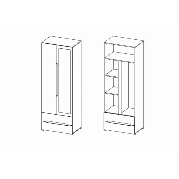Шкаф 2х ств Вега с ящиками, 800х2200х520, Крафт белый/Венге