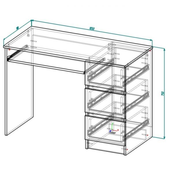 Стол письменный с ящиками Бетти, 1050х500х750, Дуб крафт золотой/Белый
