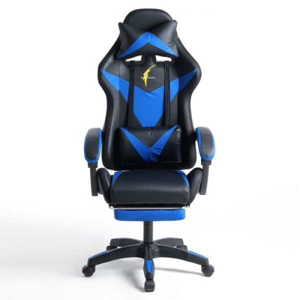 Кресло игровое SL™ ZEUS YS-900 черно-синее, с подсветкой и подставкой для ног