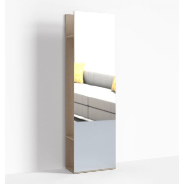 Стеллаж с зеркалом ПР-ШС-1-1, 600х330х2100 мм, ясень шимо светлый, ясень шимо темный