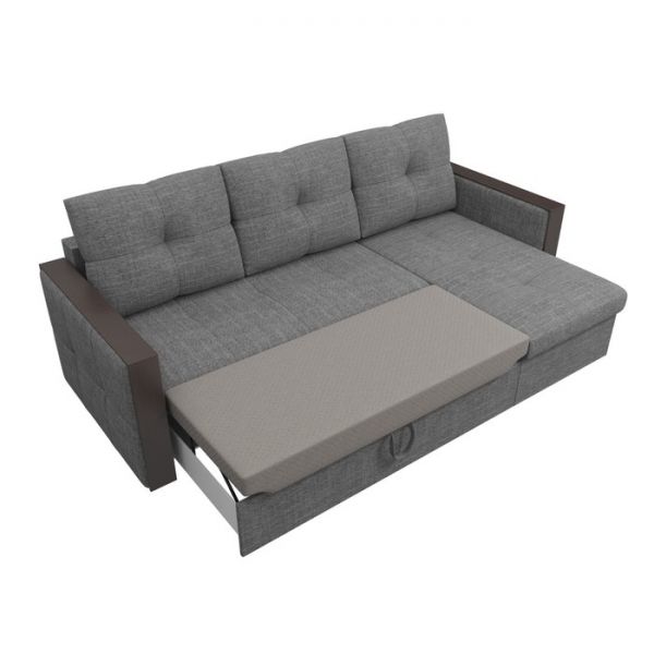 Угловой диван «Валенсия», механизм дельфин, рогожка, цвет серый