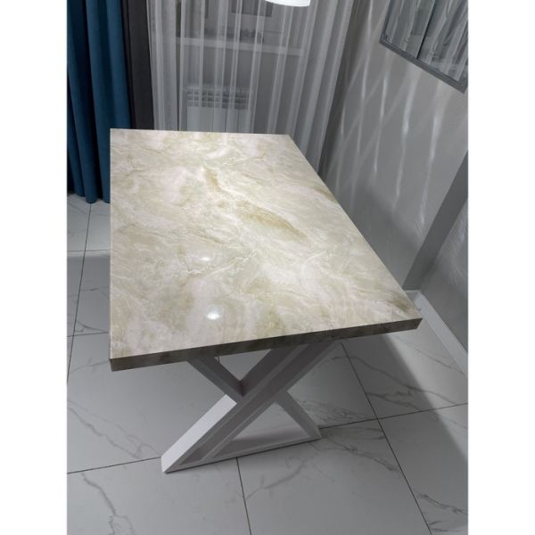 Обеденный стол «Оникс», 1200 ? 800 мм, опора «Х» чёрная, цвет чёрно-белый мрамор