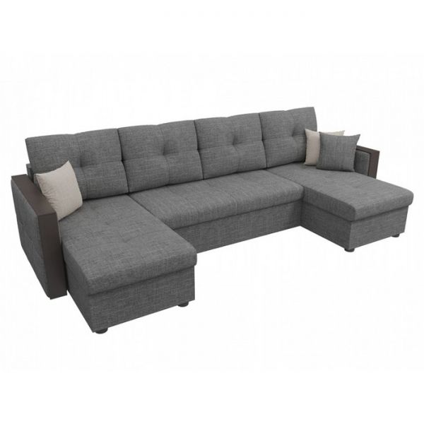 П-образный диван «Валенсия», механизм дельфин, рогожка, цвет серый