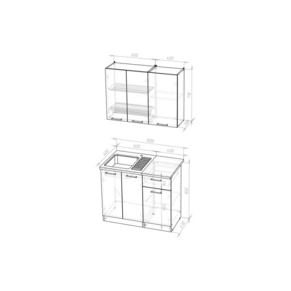 Кухонный гарнитур Равенна мини 1000х600 Венге/Алмабра темная/Дуб браун