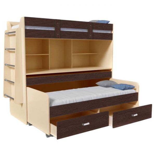 Кровать 2х ярусная № 2 1900х750х1700 Дуб молочный/Манго