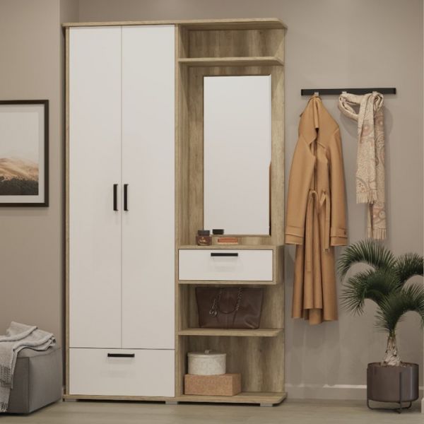 Прихожая №3  1100x370x2000 Дуб Солсбери светлый/Белый