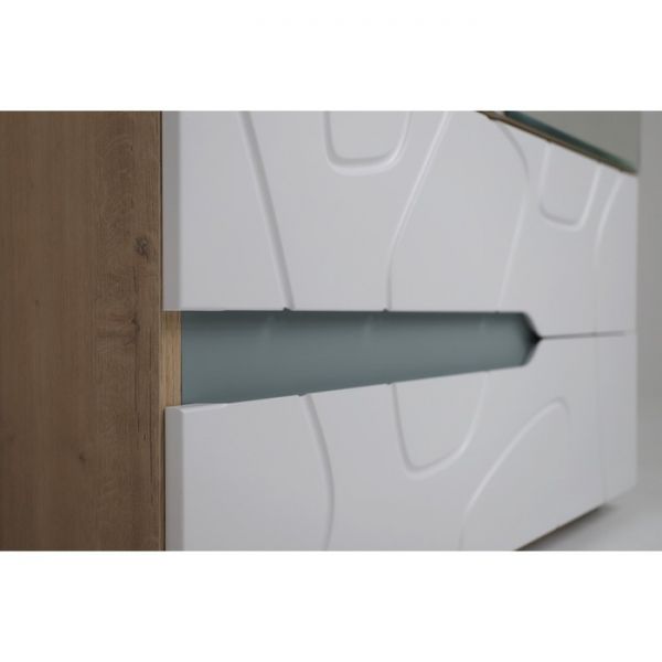 Шкаф 2-х створчатый с зеркалом Кристабель-21 800х550х2230 дуб ирландский/белый матовый/серо-голубой