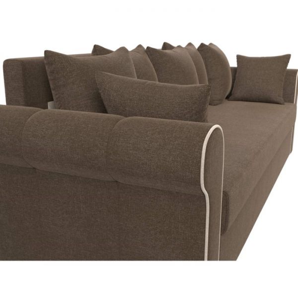 Прямой диван «Рейн», механизм еврокнижка, рогожка, цвет бежевый / кант коричневый