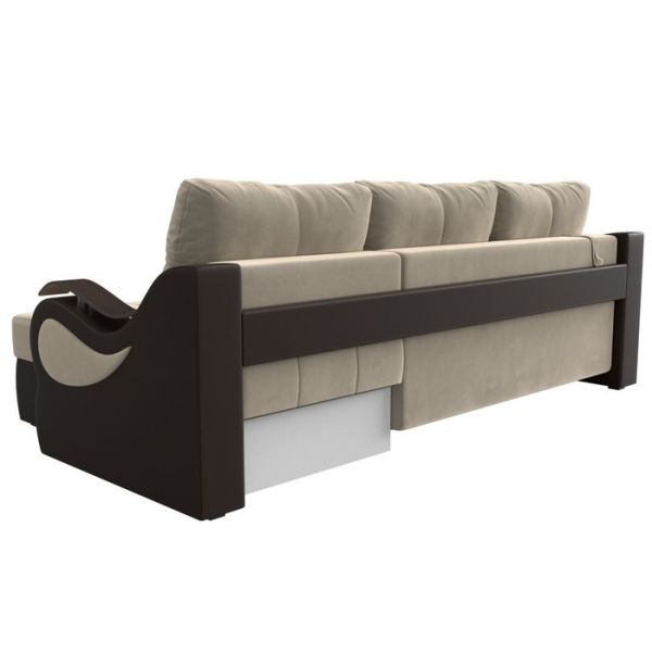 Угловой диван «Меркурий», еврокнижка, микровельвет, цвет бежевый / коричневая экокожа