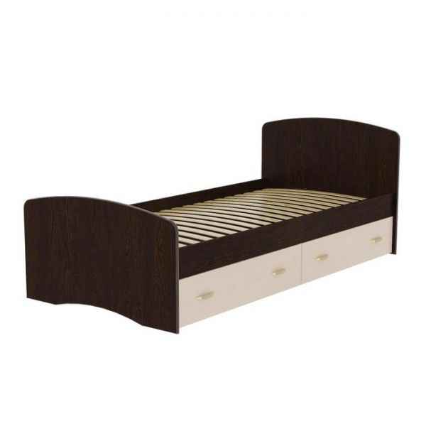 Кровать №6 с 2-мя ящиками, 800 ? 2000 мм, ЛДСП, цвет венге / млечный дуб