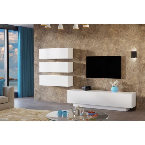 Гостиная Паола, Белый ЛДСП/Белое стекло