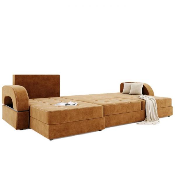 Угловой диван «Талисман 2», угол левый, пантограф, велюр, цвет селфи 01, подушки селфи 03