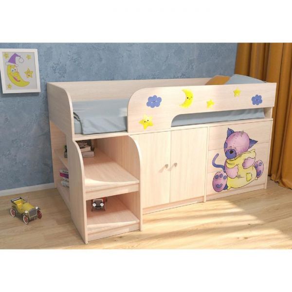 Детский комплекс «Астра 9 V1», цвет дуб молочный, фотопечать «Котёнок»