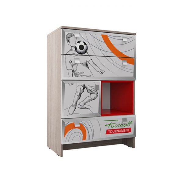 Комод для детской Футбол 1035х700х420 Серый/Красный/Ясень Шимо Светлый/ Красный