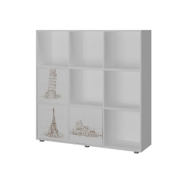 Стеллаж для детской комнаты ДМ9 белый с фотопечатью